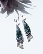 artisan statement earrings with natural patterned green stones