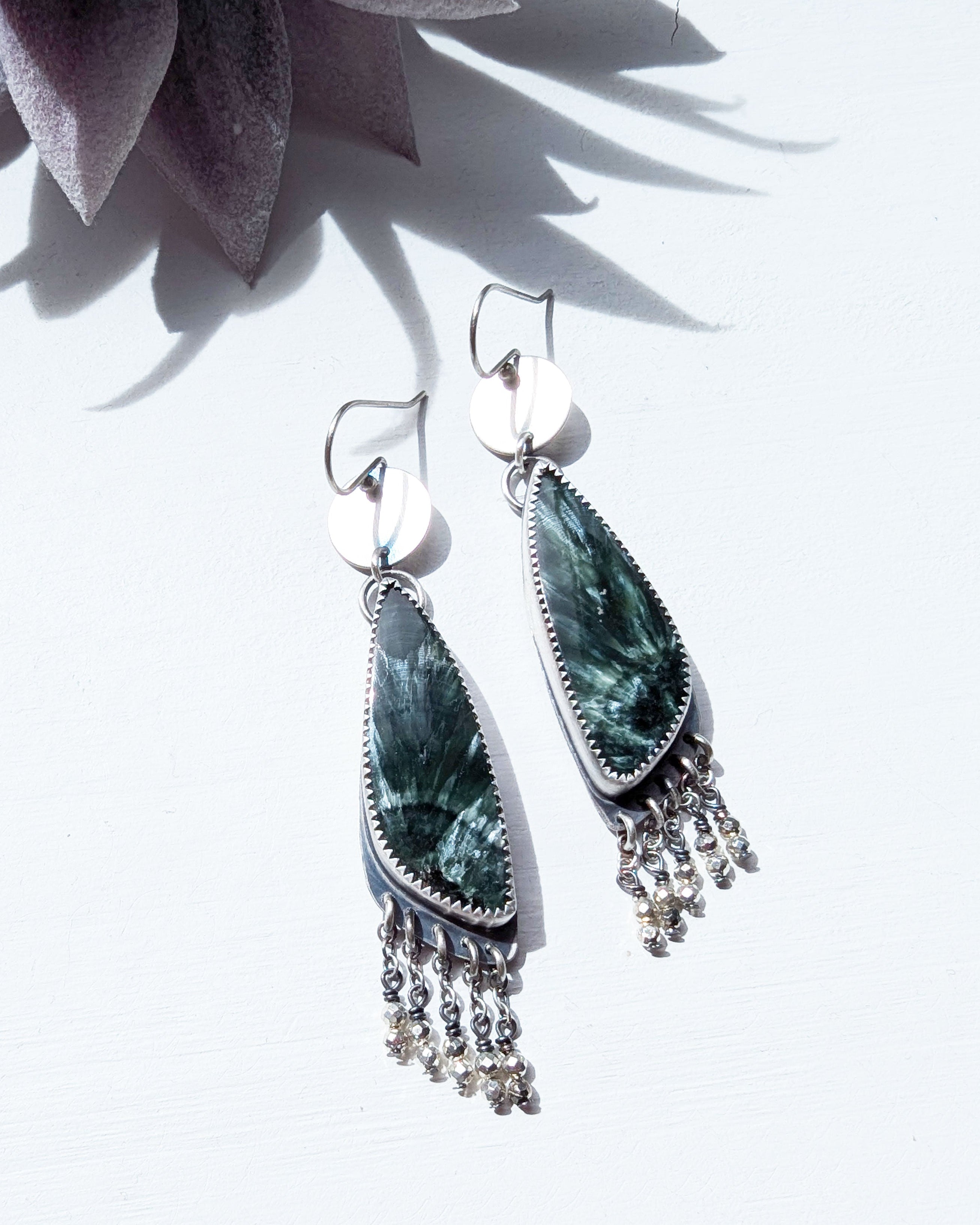 artisan statement earrings with natural patterned green stones