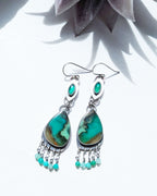 vibrant green gemstone earrings with oxidized silver design
