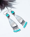turquoise chalcedony earrings with white banded agate and amazonite fringe