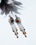 agate statement earrings with orange black and cream banding in silver
