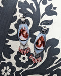 plume agate earrings with strawberry quartz fringe in oxidized silver