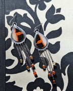 oxidized silver earrings with pear shaped agate and fringe
