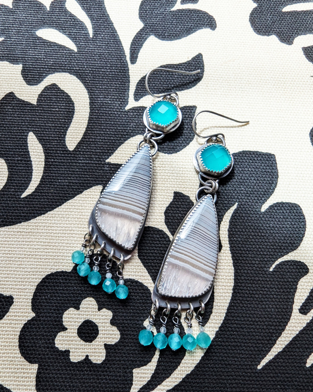 coastal inspired earrings with blue and white gemstones