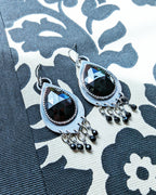 rose cut black spinel earrings with leaf link fringe detail