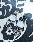 ethereal silver earrings with iridescent moonstone and bead fringe
