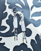 minimalist chandelier earrings with colorful tourmaline beads