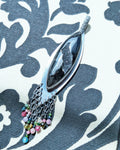black agate druzy pendant with tourmaline fringe in oxidized silver