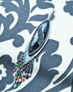black agate druzy pendant with tourmaline fringe in oxidized silver
