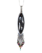 artisan silver pendant with druzy window and textured stone on chain (not included)