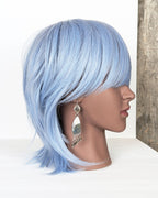 Artisan statement earrings with marcasite in agate and mixed metals on mannequin for scale