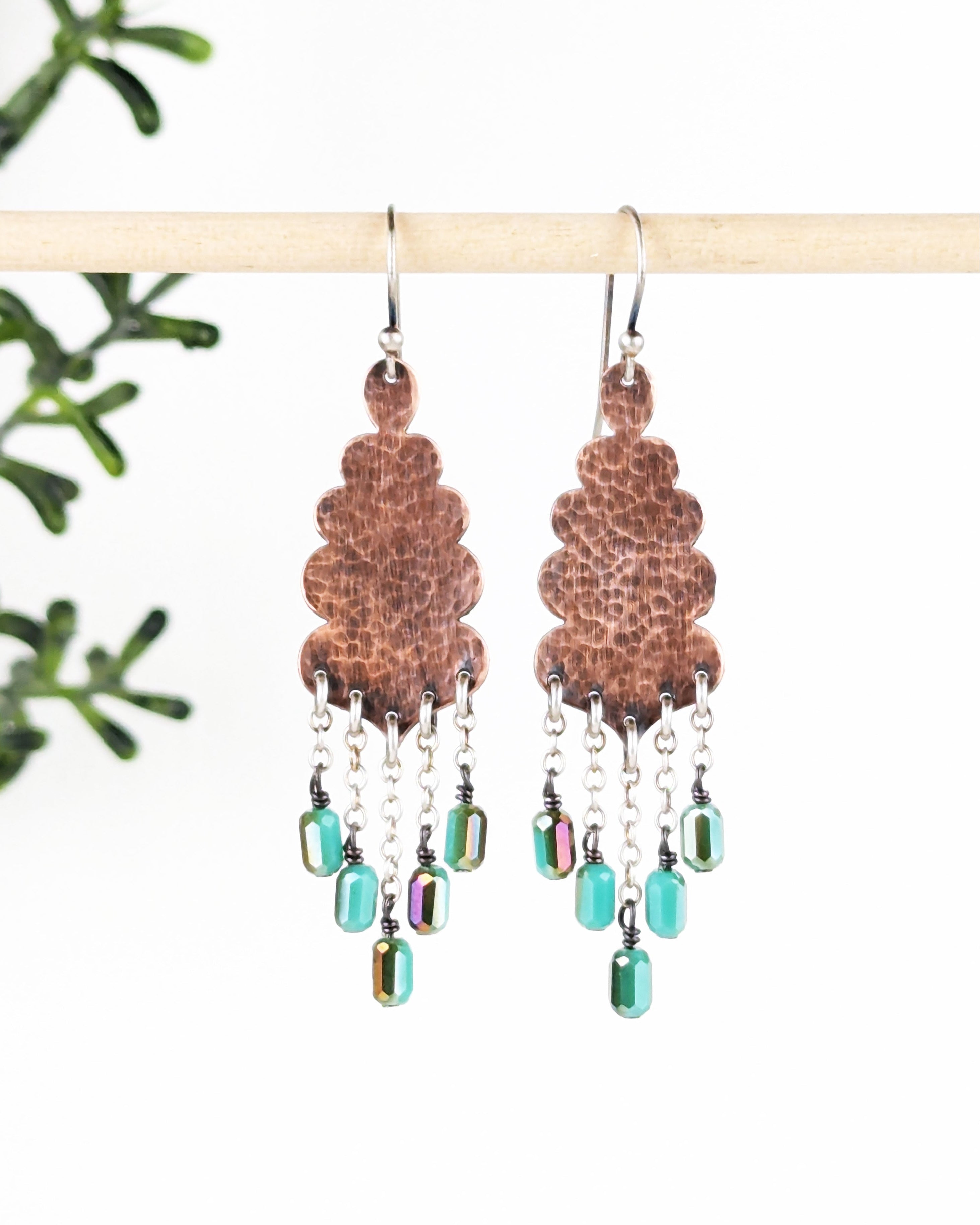 oxidized copper earrings with turquoise ab glass beads