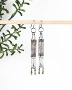 handcrafted oxidized silver earrings with tourmaline accents