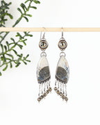 Pyrite and marcasite agate fringe earrings in brass and oxidized sterling silver