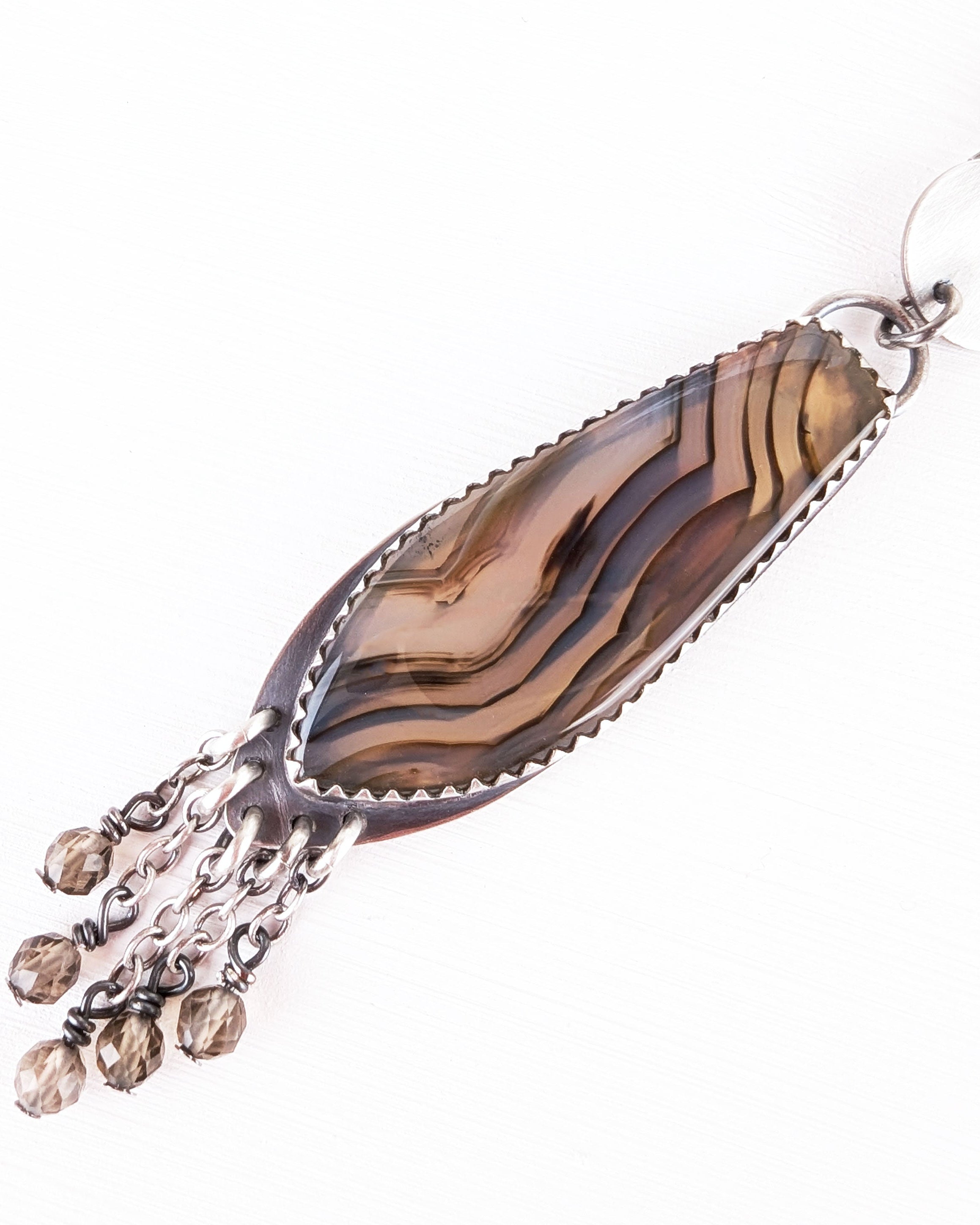 brown and gold Montana agate statement earrings with fringe
