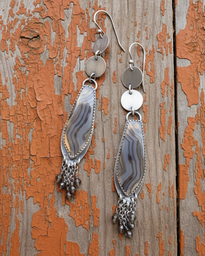 bold western style earrings with smoky quartz and agate