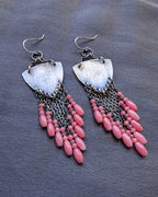 boho beach inspired silver earrings with chain fringe