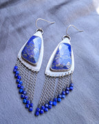 long fringe earrings with deep blue lapis lazuli beads