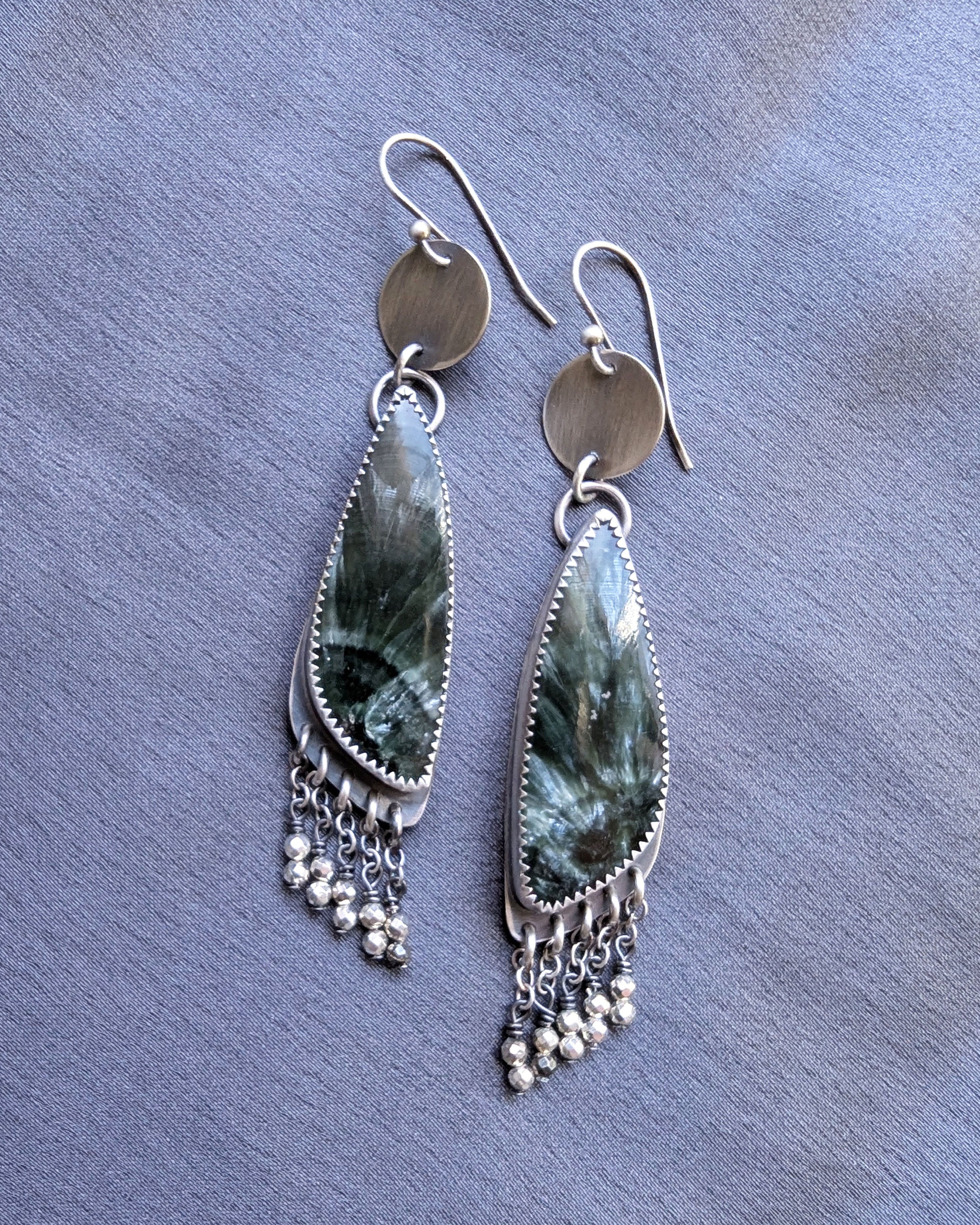 woodland inspired silver earrings with shimmering pyrite accents