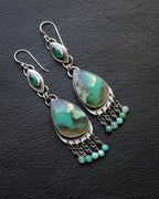 handcrafted oxidized silver earrings with multi green stones