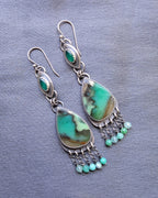 nature inspired earrings with chrysoprase and opal wood