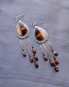 handcrafted oxidized silver earrings with patterned agate