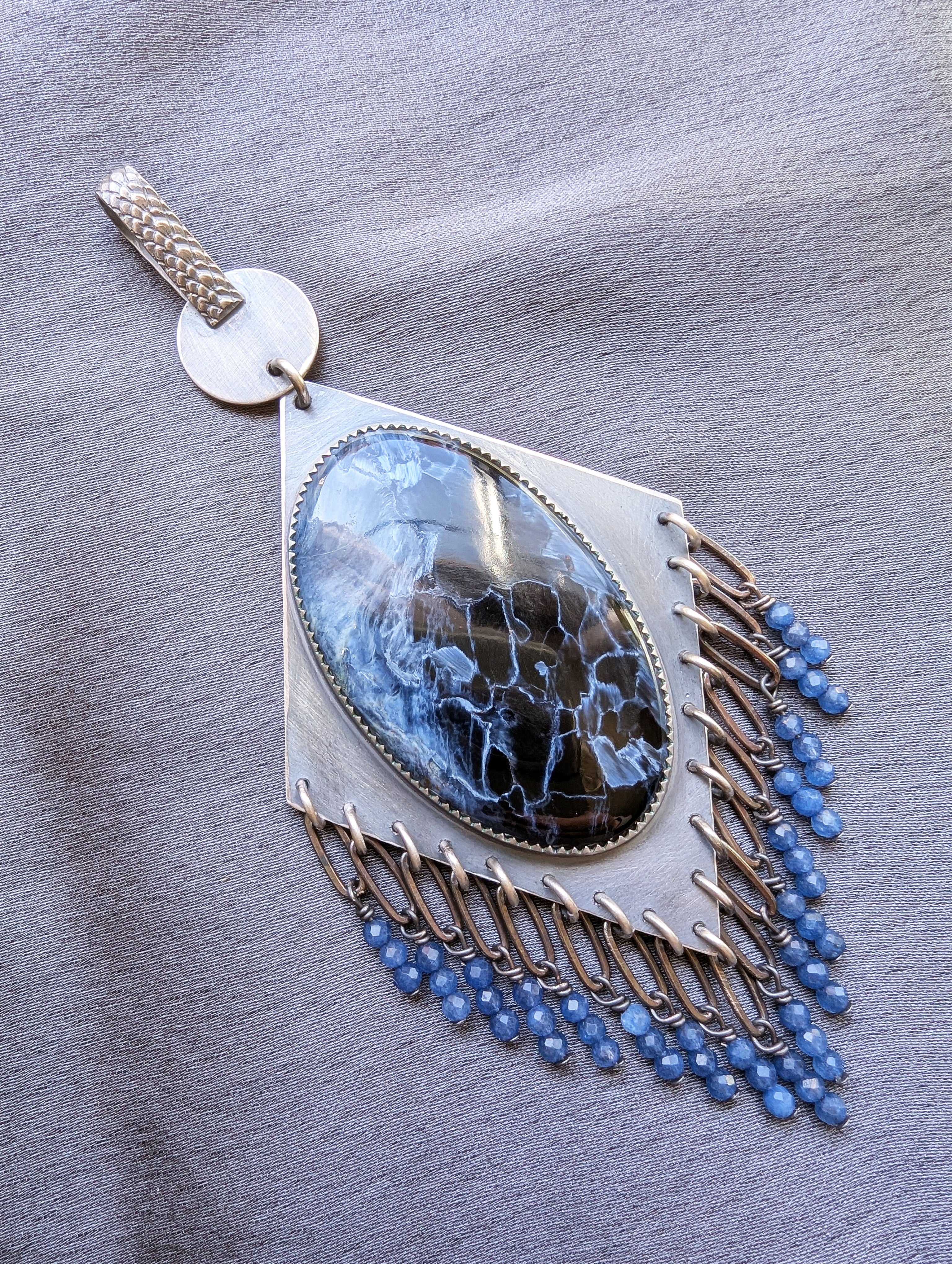 ocean inspired jewelry with deep blue pietersite and jade