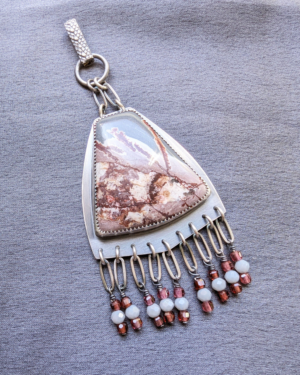 chandelier style pendant with garnet bead fringe