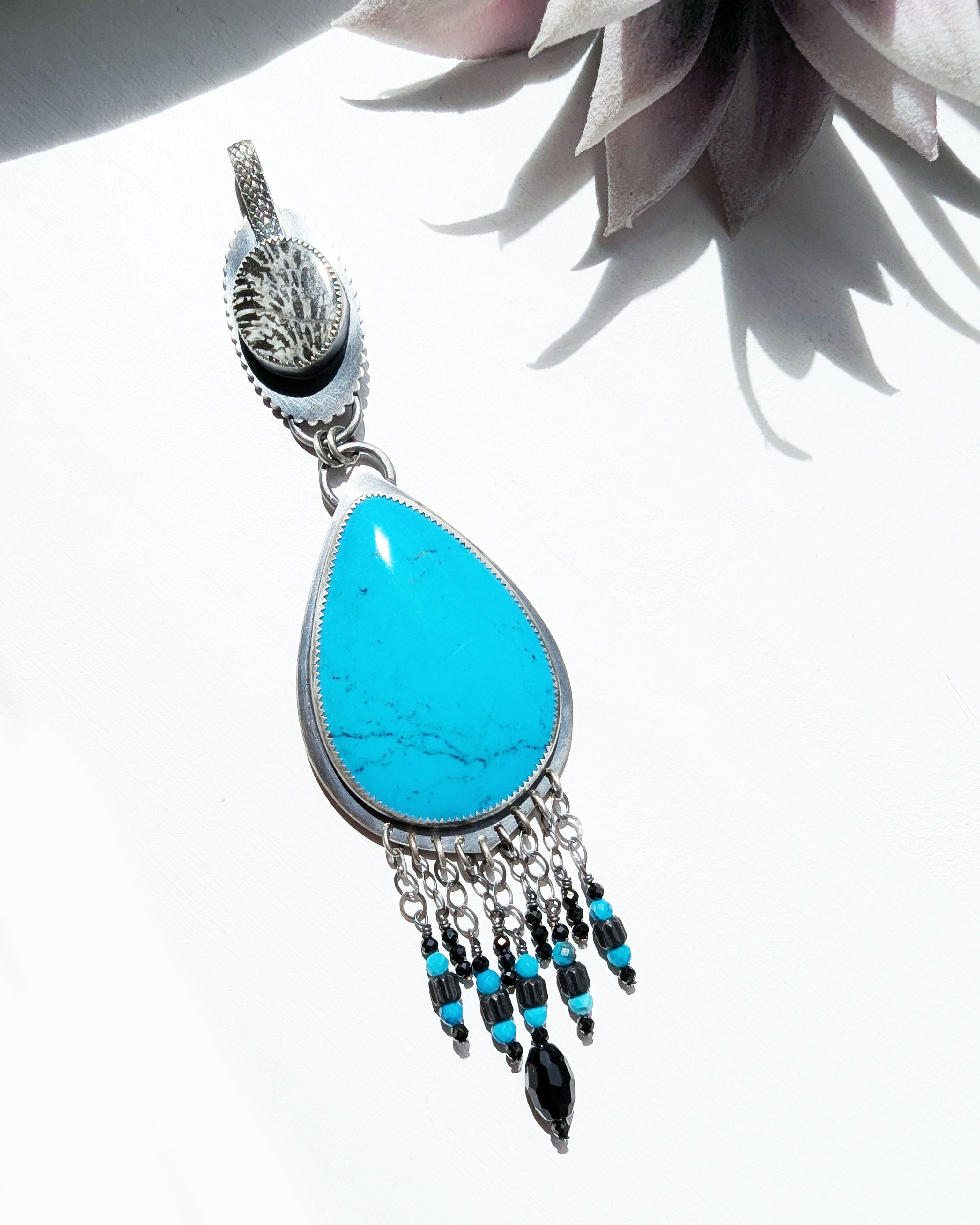 artisan turquoise necklace with black spinel and onyx beads