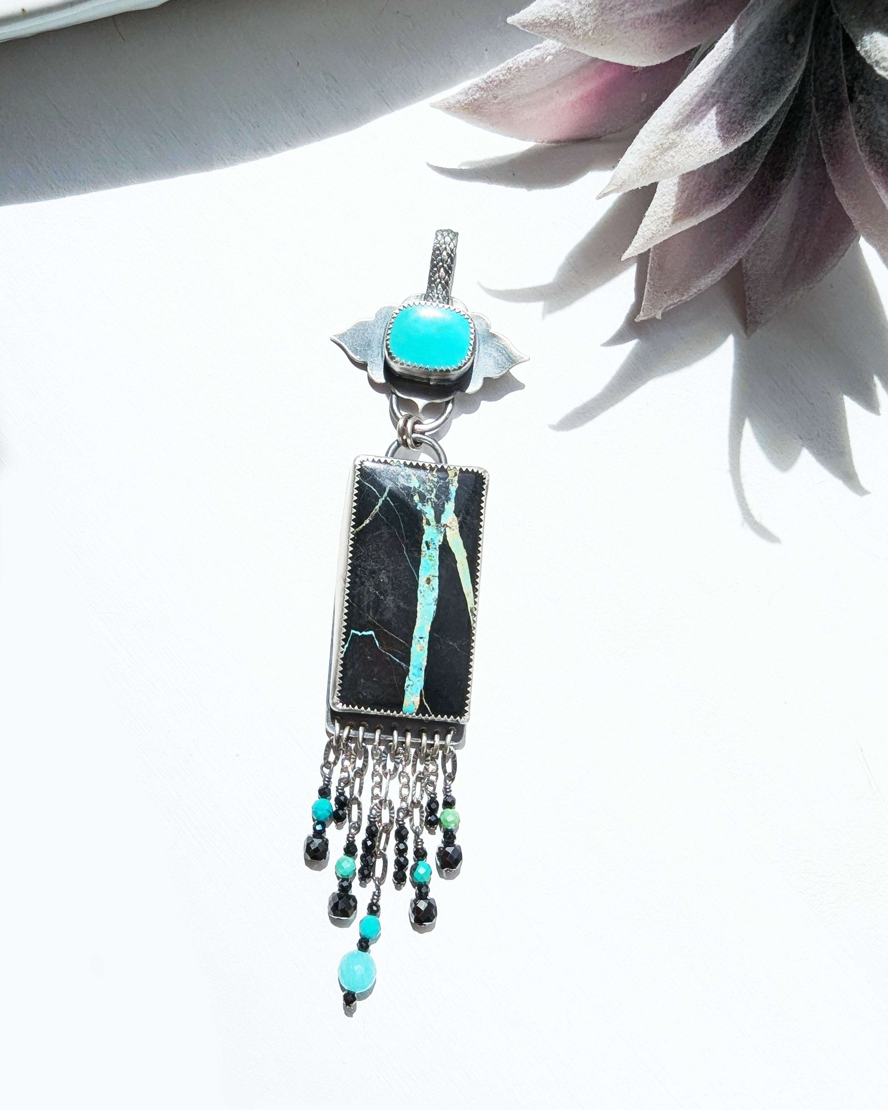 southwestern turquoise jewelry with black matrix and silver chain