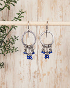 handcrafted sterling silver hoop earrings with bright blue lapis accents