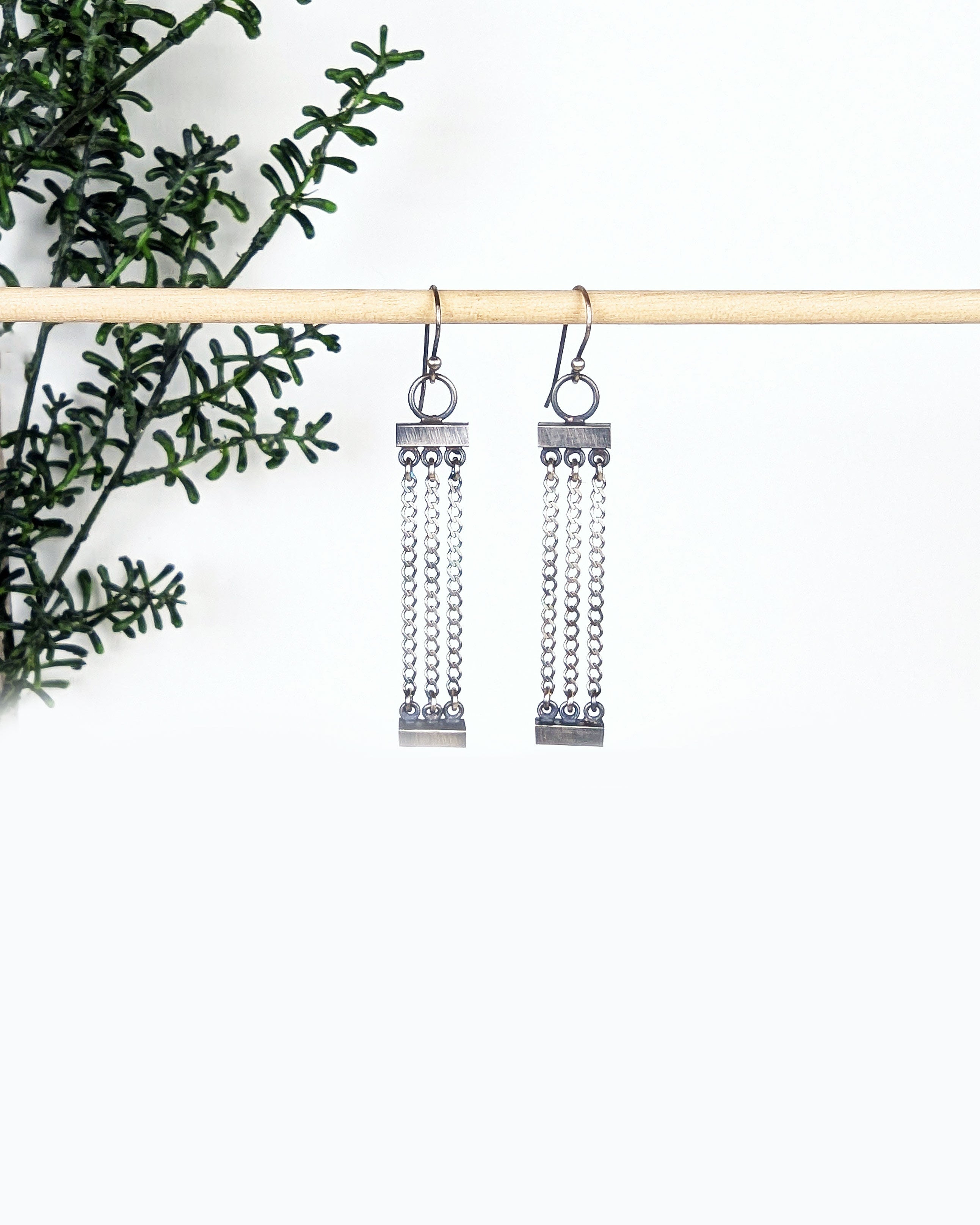 modern oxidized sterling silver earrings with industrial chains
