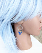everyday artisan hoop earrings with cobalt blue gemstone beads on bust for scale