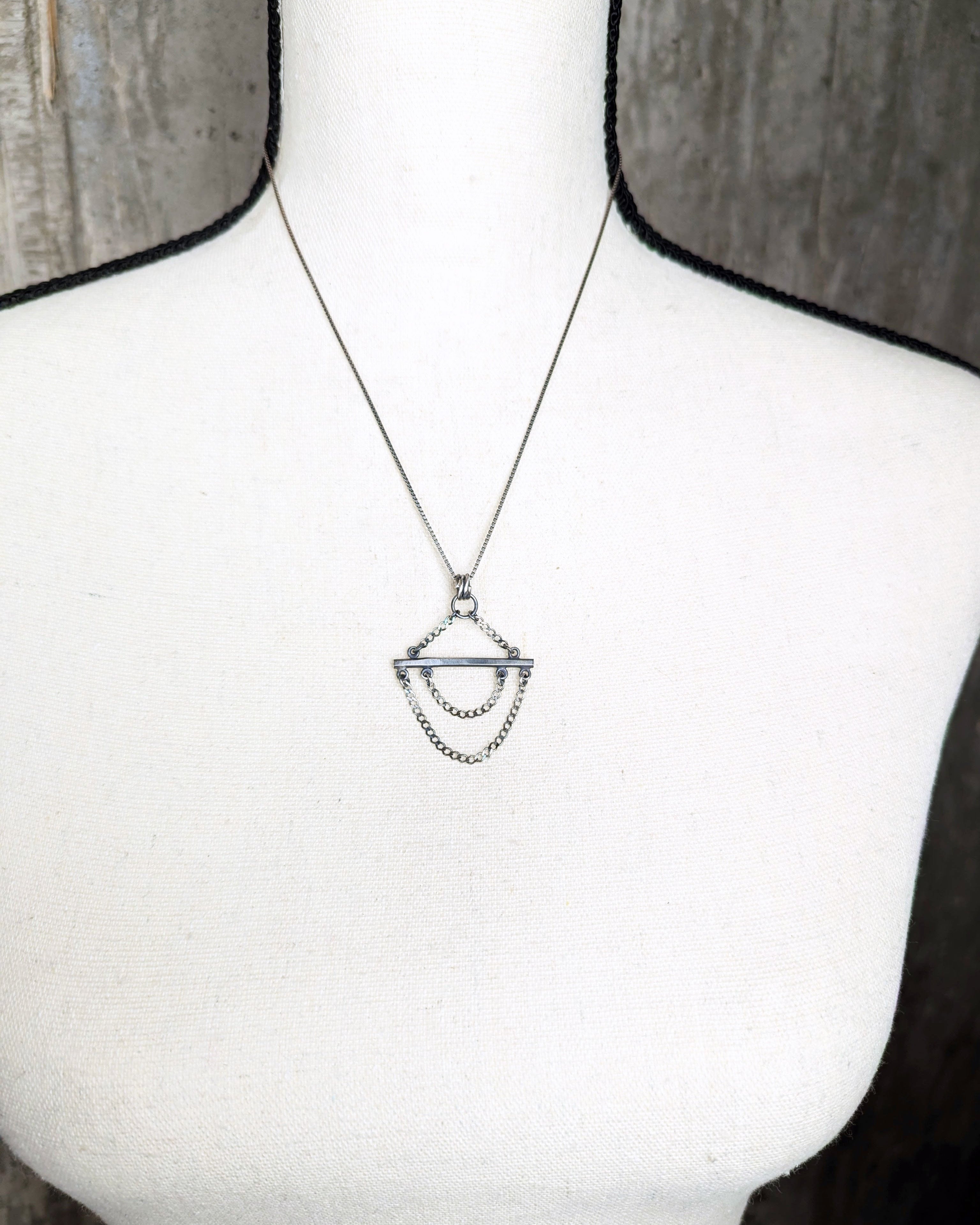 hand forged oxidized sterling silver pendant with industrial three ring bail chain not included