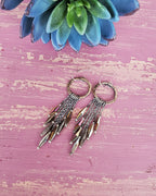 modern boho brass earrings with oxidized silver chains