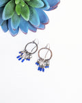 hammered oxidized sterling silver hoop earrings with lapis lazuli beads