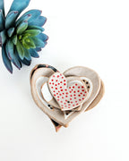One-of-a-kind handmade stoneware heart trinket dishes that nest together, perfect for holding rings, jewelry, crystals, and tiny treasures.