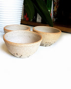 Hand-painted stoneware catchall bowls with warm natural clay and bold carved Southwestern patterns.
