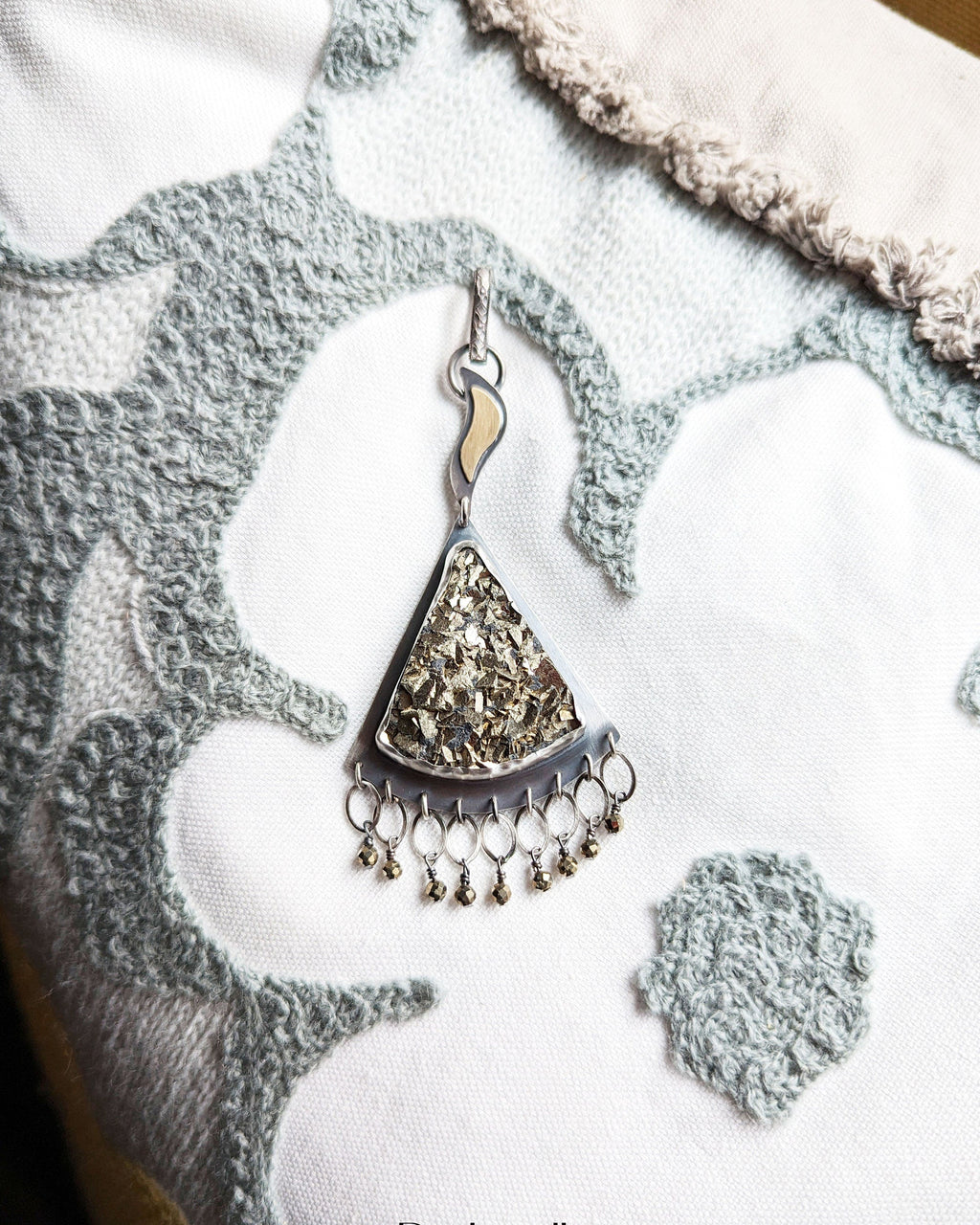 Bold druzy pyrite jewelry piece in oxidized silver and brass for collectors