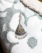 Bold druzy pyrite jewelry piece in oxidized silver and brass for collectors