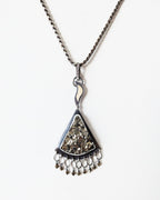 Boho luxe statement pendant with druzy pyrite and custom petal fringe