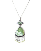 Artisan handmade serpentine pendant with peridot and CZ fringe shown on chain (not included)