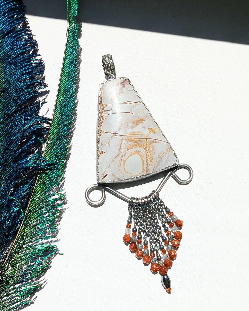 Goldstone detail adding subtle sparkle to natural jasper