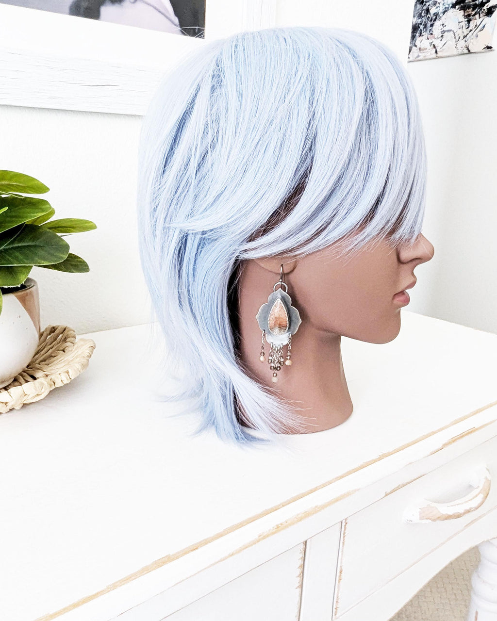 Grey moonstone and agate fringe earrings