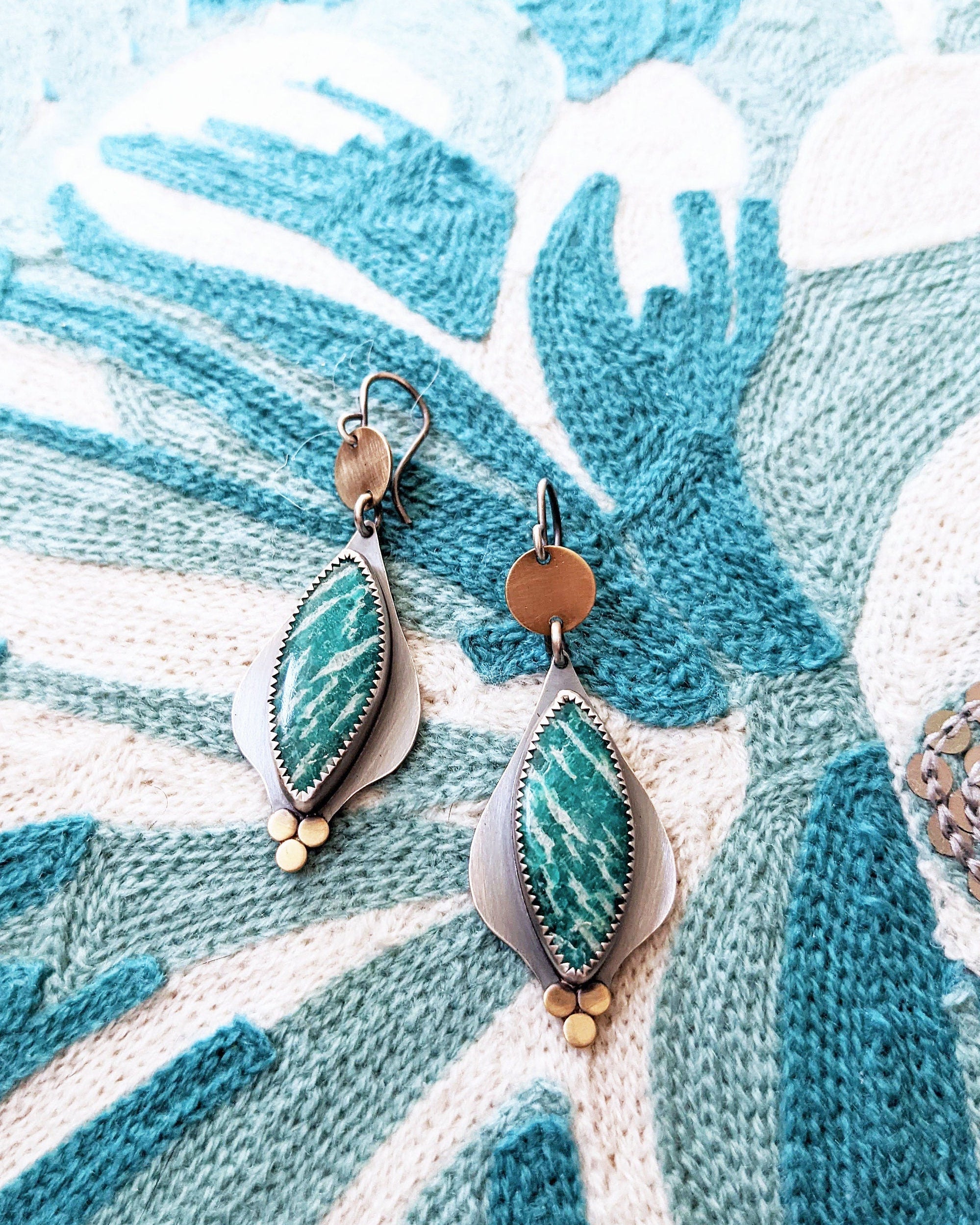 Turquoise and white amazonite artisan earrings