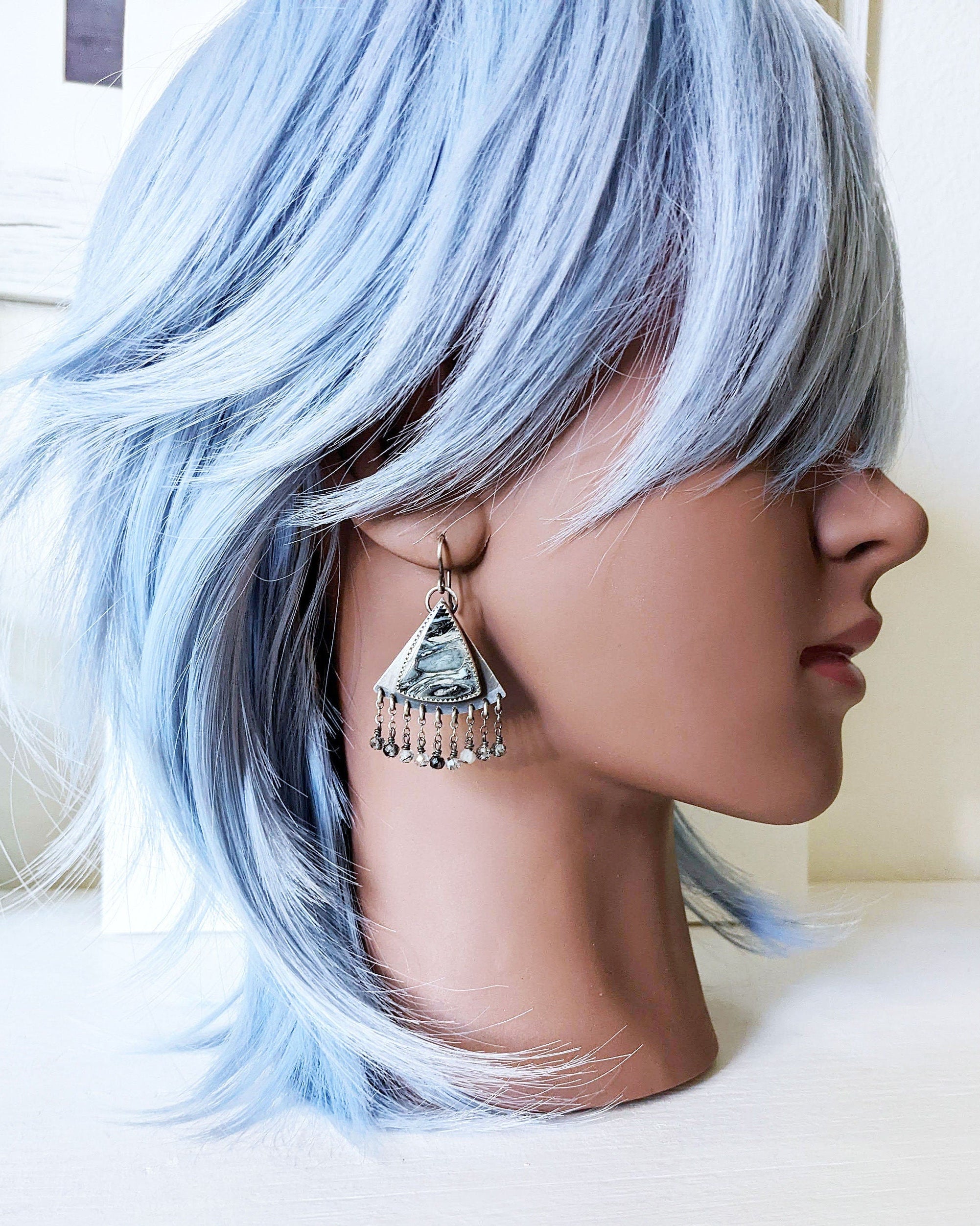 Oxidized sterling silver nature inspired gemstone earrings