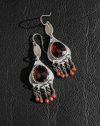 Rose cut red garnet dangle earrings handmade in sterling silver