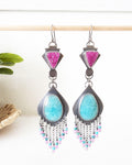 Druzy cobalto calcite earrings with vivid magenta sparkle