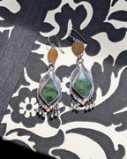 Dark olive green nephrite drop earrings in oxidized sterling silver