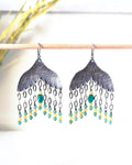 Green onyx and yellow chalcedony earrings in oxidized sterling silver